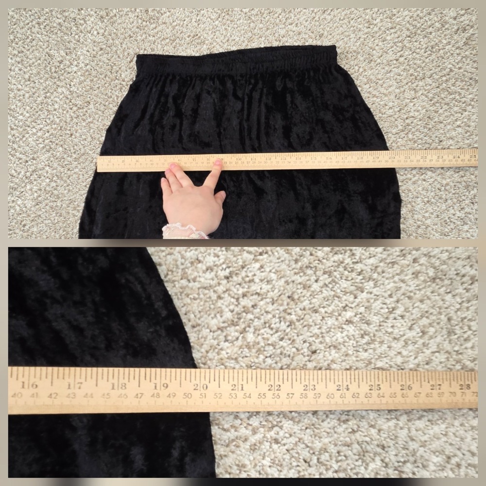 VTG White Stag Midi Skirt Whimsigoth Crushed Velvet Embroidered Floral Trim M - Picture 5 of 6